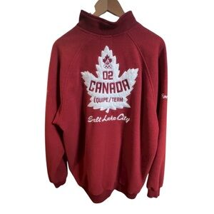 Roots Vtg Team Canada 2002 Olympics Full Zip Fleece Jacket Red Made in Canada XL